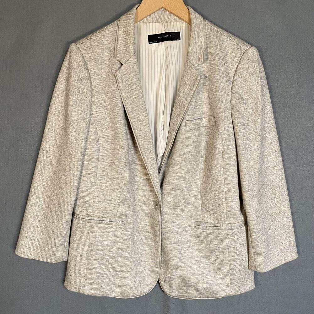 The Limited Womens Knit Blazer Size Large Single Breasted Gray Career Office